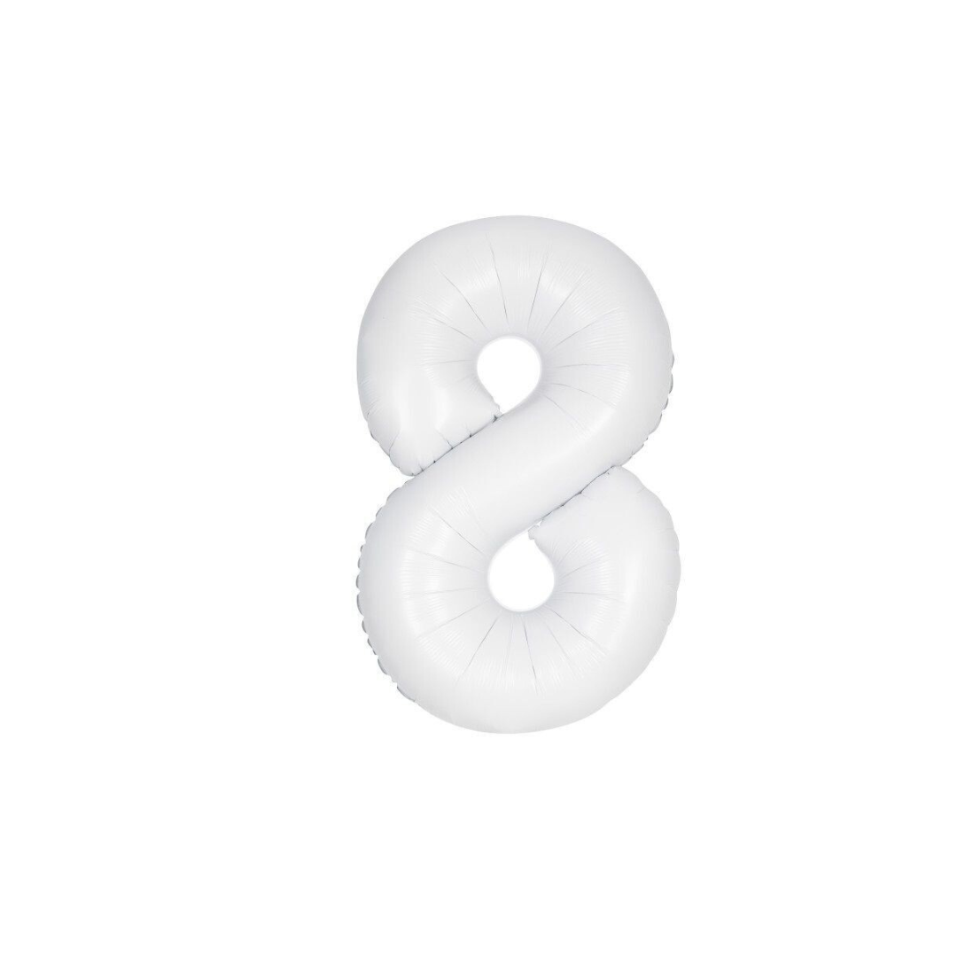 White 40" Number 8 Foil Balloon – Giant Birthday Party Decoration