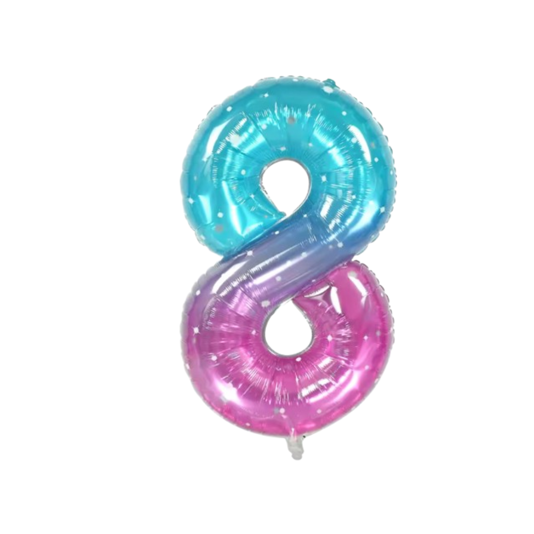 40" Number 8 Foil Balloon – Blue Pink Ombre with Stars – Giant Birthday Decoration