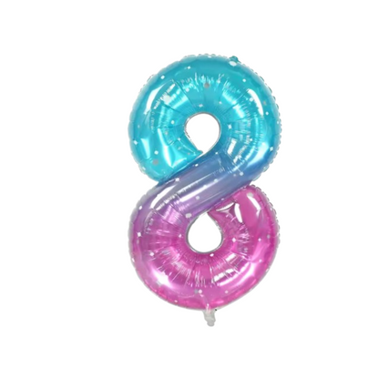 40" Number 8 Foil Balloon – Blue Pink Ombre with Stars – Giant Birthday Decoration