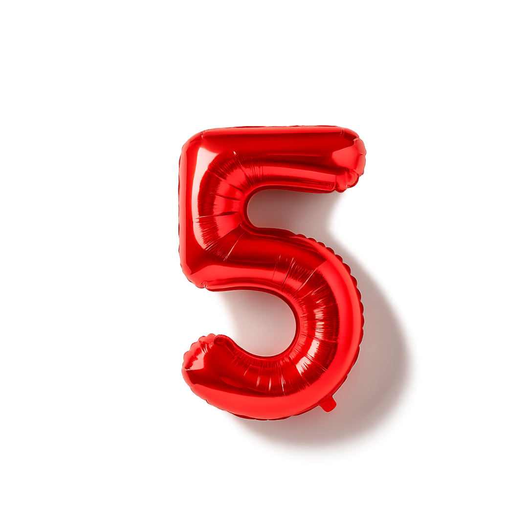 40" Red Number 5 Foil Balloon – Giant Helium Balloon for Birthday Party Decorations