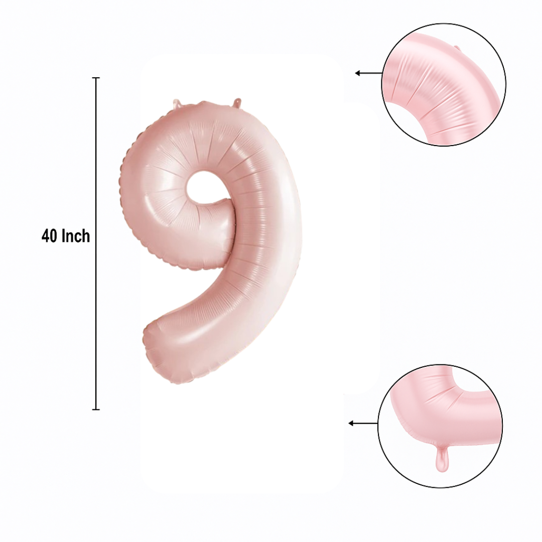 Pastel Baby Pink Matte Number 9 Balloon – 40" Foil Birthday Party Decoration