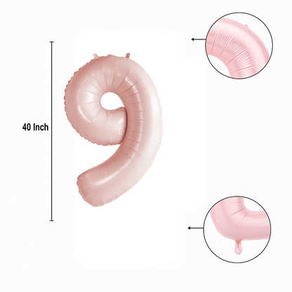 Pastel Baby Pink Matte Number 9 Balloon – 40" Foil Birthday Party Decoration