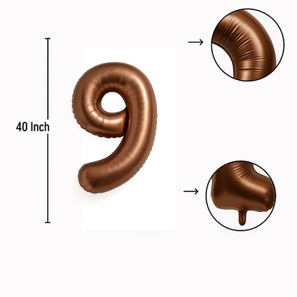 40" Chocolate Brown Number 9 Balloon – Giant Foil Birthday Decoration for Party & Celebration
