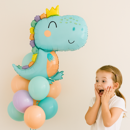 Dinosaur Balloon – Cute Foil Balloon with Crown for Baby Showers & First Birthdays