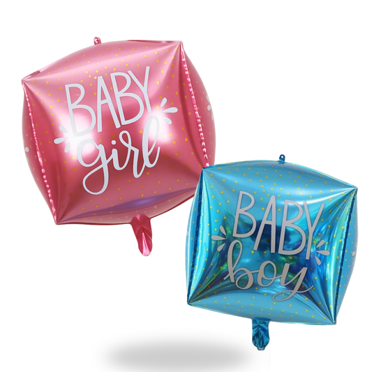 Baby Girl Boy Cube Balloon 22" Square Foil | New Baby shower Gender Reveal Party Decoration UK