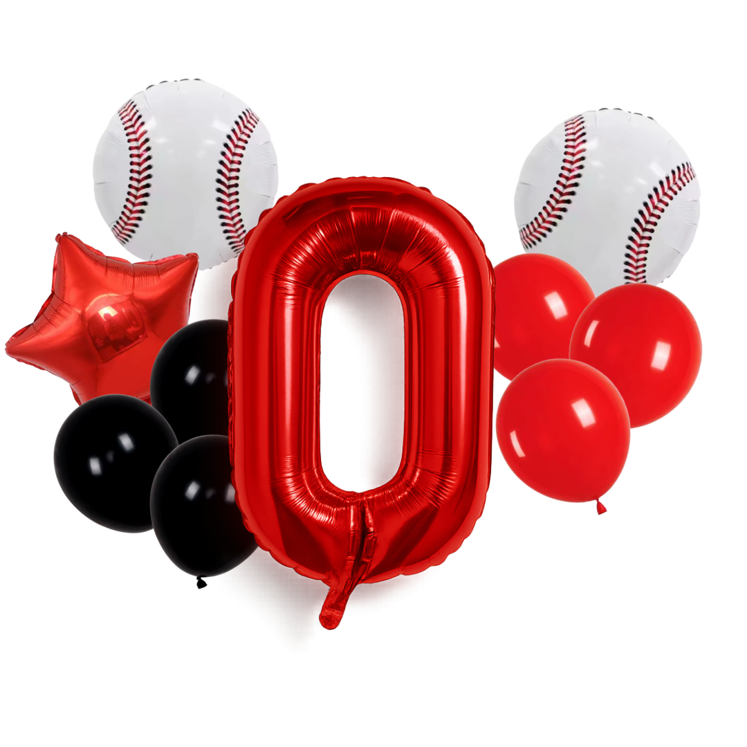Baseball Birthday Balloon Set | 40" Red Number Foil with Baseball, Black & Red Balloons | Sports Party Decoration UK