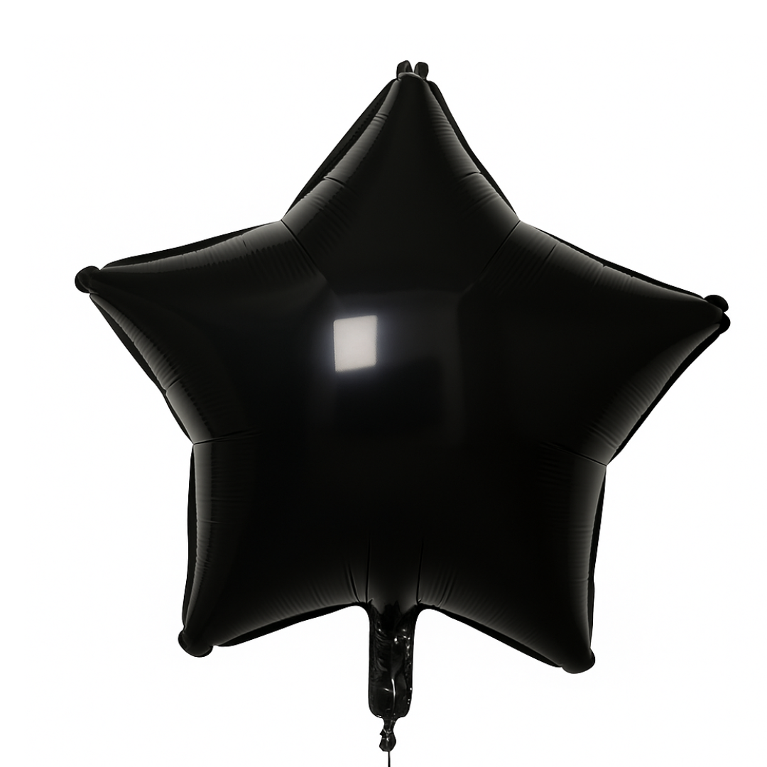 Black Star Foil Balloon – 18" Shiny Black Star-Shaped Helium or Air Balloon for Party and Event Decor