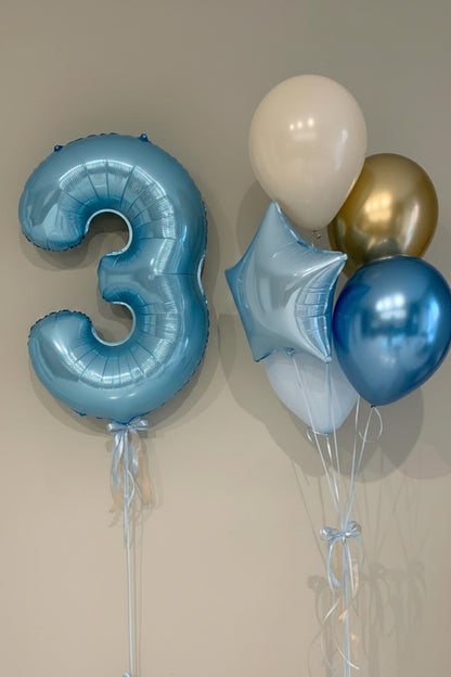 Number 3 Foil Balloon, 40 inch, Matte Pastel Blue - 1 balloon with soft matte finish, ideal for third birthdays, party backdrops and photo shoots.