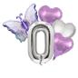 Butterfly Birthday Balloon Set | Purple Silver 40" Number & Heart Foil | Girls Party UK