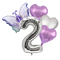 Butterfly Birthday Balloon Set | Purple Silver 40" Number & Heart Foil | Girls Party UK