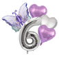 Butterfly Birthday Balloon Set | Purple Silver 40" Number & Heart Foil | Girls Party UK