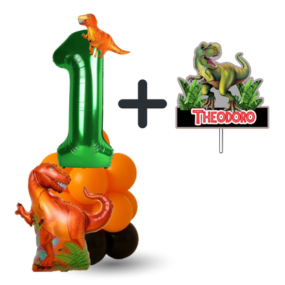 Dinosaur Birthday Decoration Set with Balloons & Cake Topper | Numbers 1-10 Party Kit