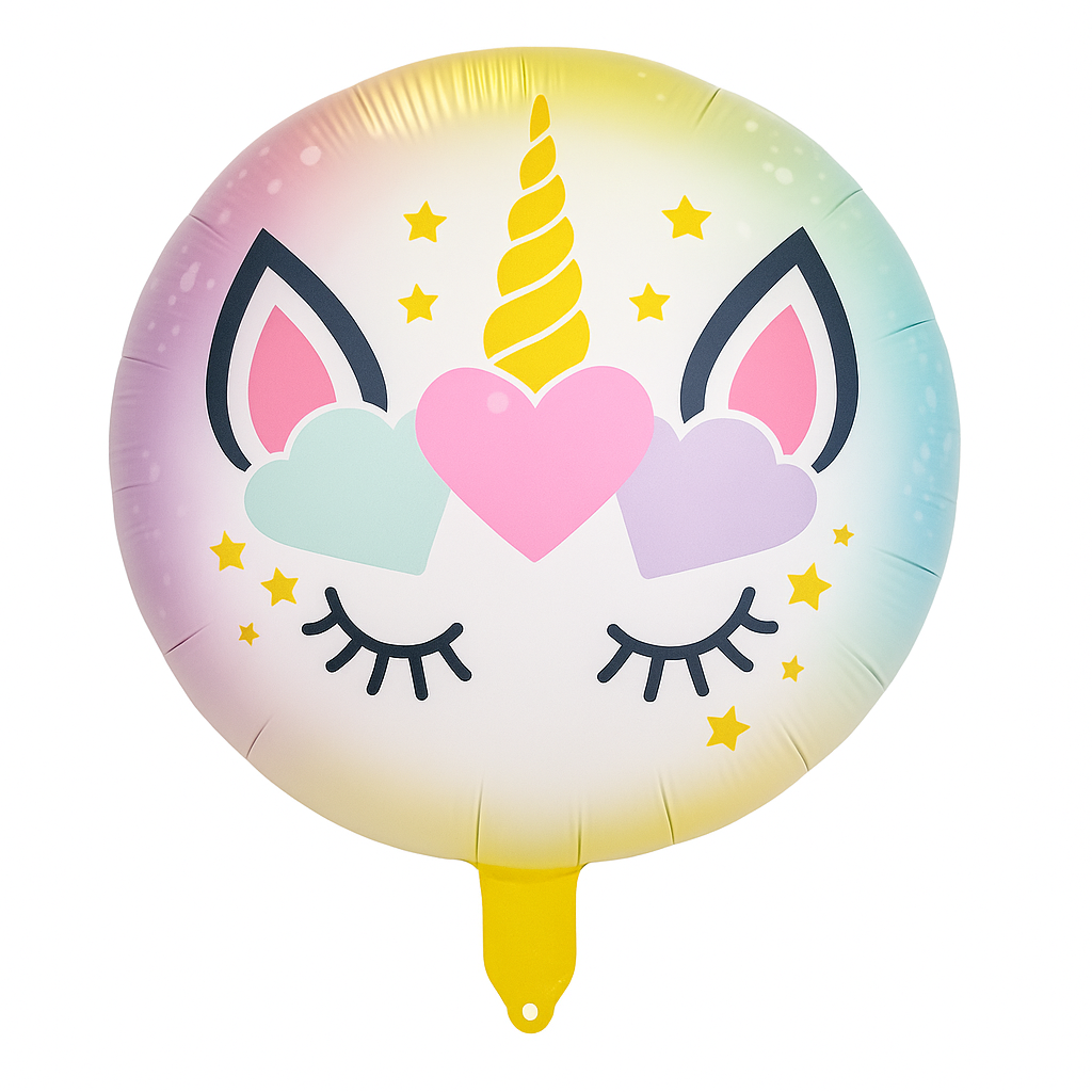 18 Inch Unicorn Foil Balloon – Round Pastel Helium Balloon with Heart and Horn Design