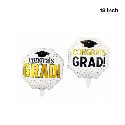 Congrats Grad Balloon – White & Gold Foil Graduation Party Decor
