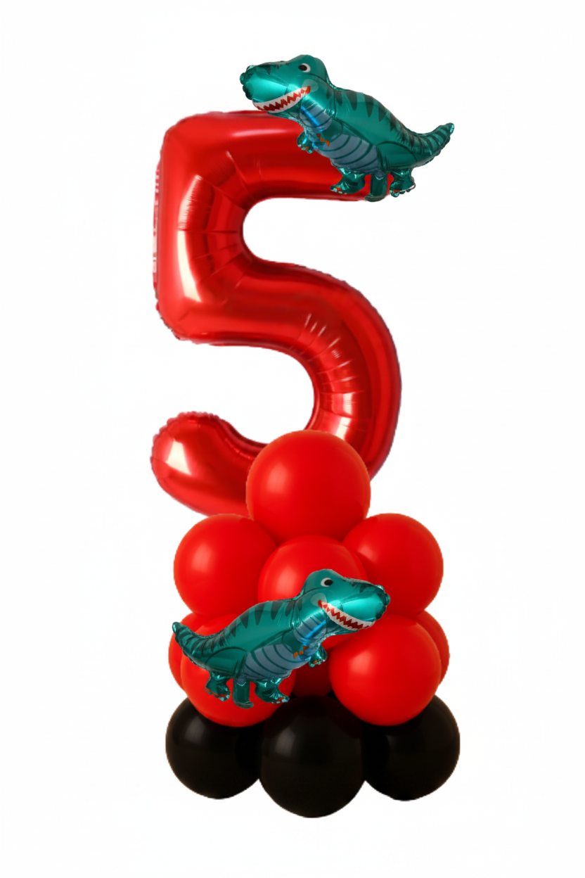 Dinosaur Balloon Display Age 5 Birthday Party Decoration Red & Black Theme