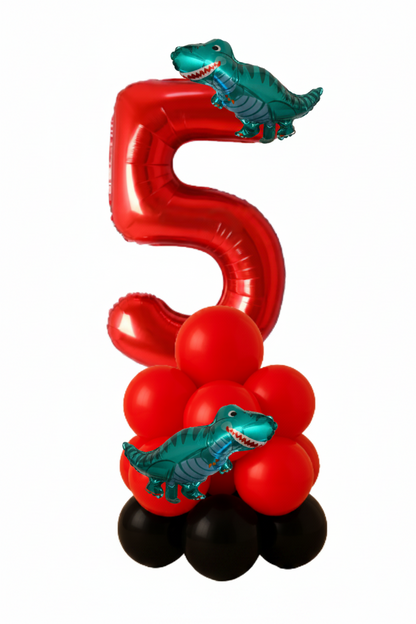 Dinosaur Balloon Display Age 5 Birthday Party Decoration Red & Black Theme