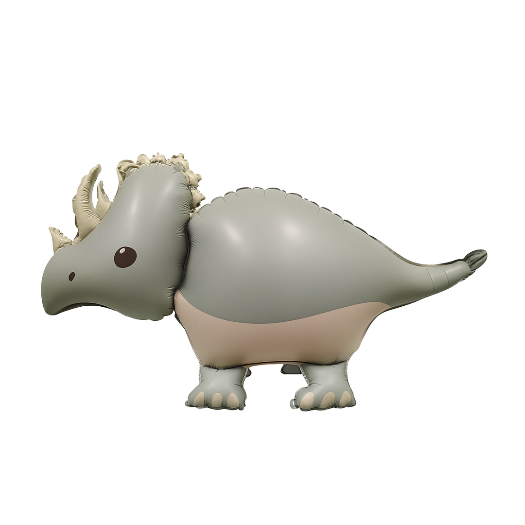 Foil Balloon Triceratops Dinosaur – Grey & Cream | Kids Party Decoration
