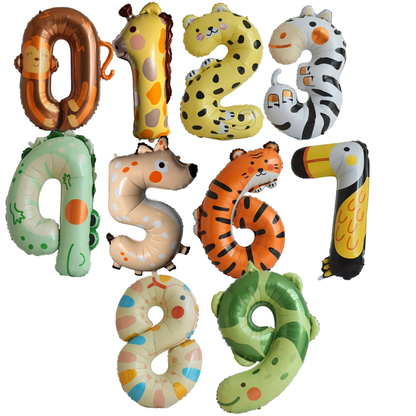 Giant Animal Number Balloon Set 0–9 | 40" Jungle Safari Foil Balloons | Kids Birthday Party Decoration UK