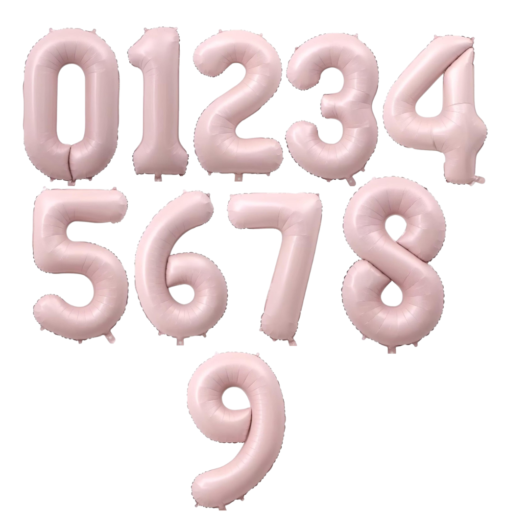 Giant Number Balloon Set 0–9 | Beige White Pink Blue & Brown | 40" Neutral Foil Birthday Decoration UK