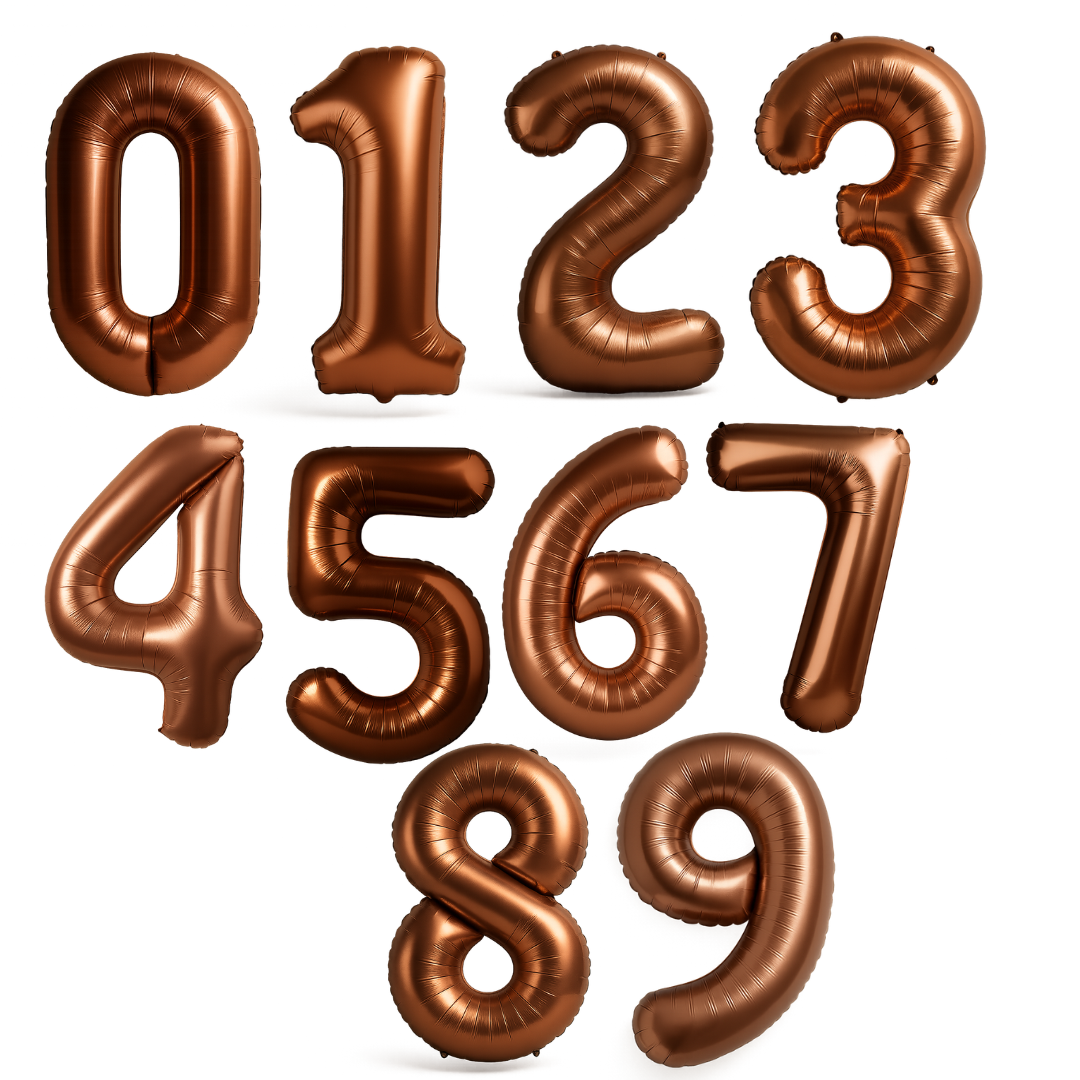 Giant Number Balloon Set 0–9 | Beige White Pink Blue & Brown | 40" Neutral Foil Birthday Decoration UK