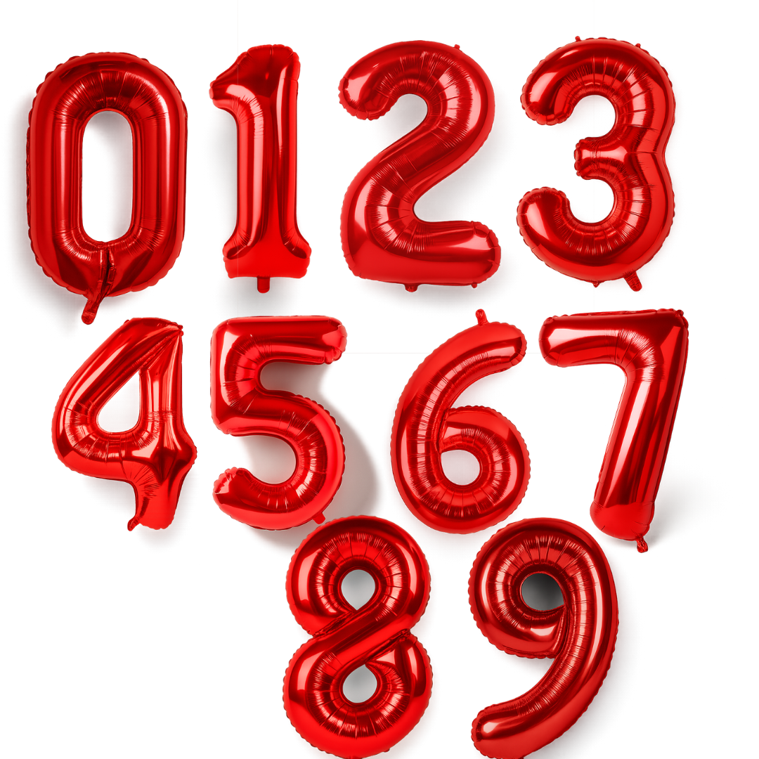 Giant Number Balloon Set 0–9 | Red Purple Green & Fantasy | 40" Bold Foil Birthday Decoration UK