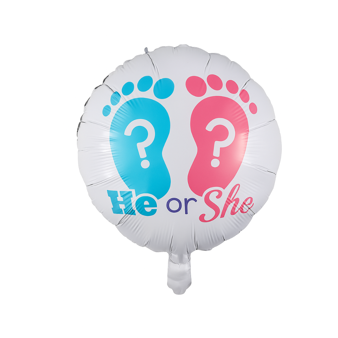 He or She Gender Reveal Balloon – Baby Shower Foil Balloon with Footprints