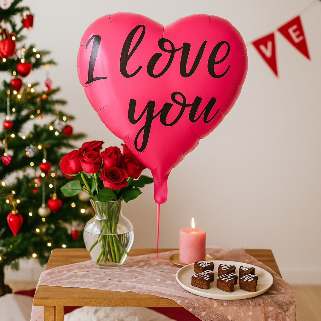 "I Love You" Heart Foil Balloon – Pink or Black – Romantic Party Decoration