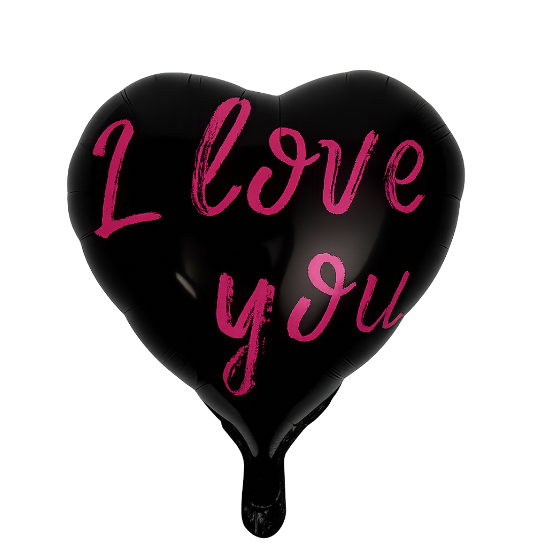 "I Love You" Heart Foil Balloon – Pink or Black – Romantic Party Decoration