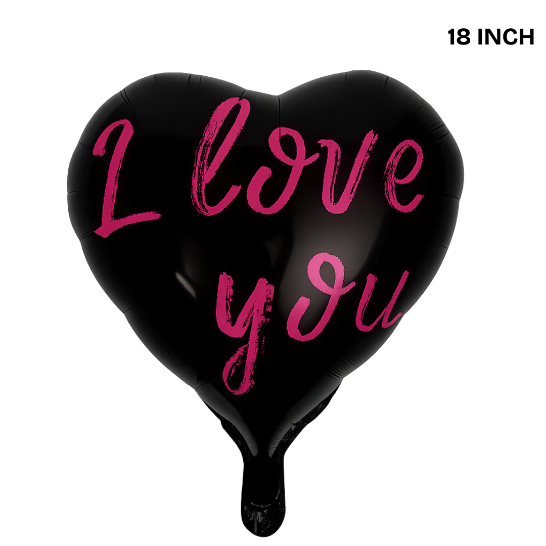 "I Love You" Heart Foil Balloon – Pink or Black – Romantic Party Decoration