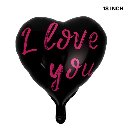 "I Love You" Heart Foil Balloon – Pink or Black – Romantic Party Decoration
