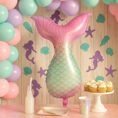 Mermaid Tail Foil Balloon – Pink & Blue Pastel Decoration for Under the Sea Parties