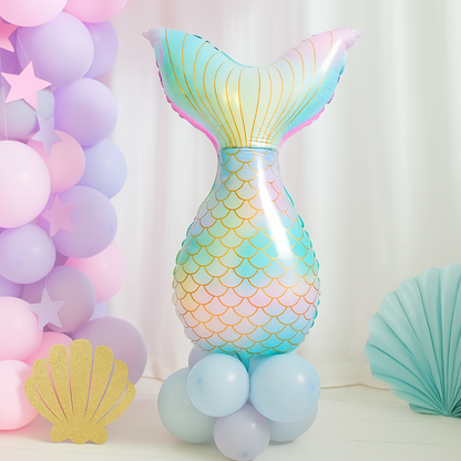 Mermaid Tail Foil Balloon – Pink & Blue Pastel Decoration for Under the Sea Parties