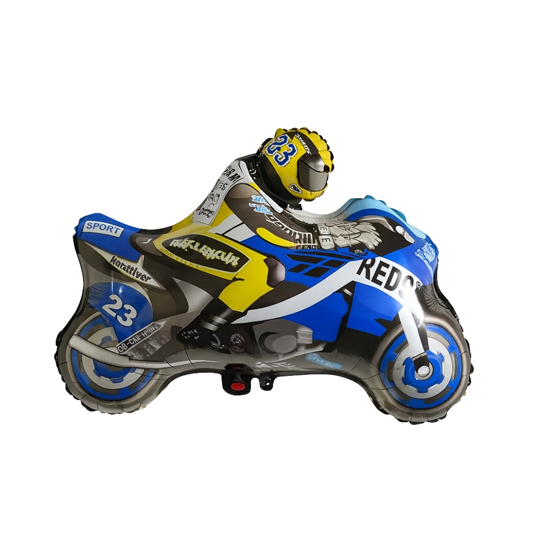 Motorbike Racer Foil Balloon – Blue & Yellow Biker Design