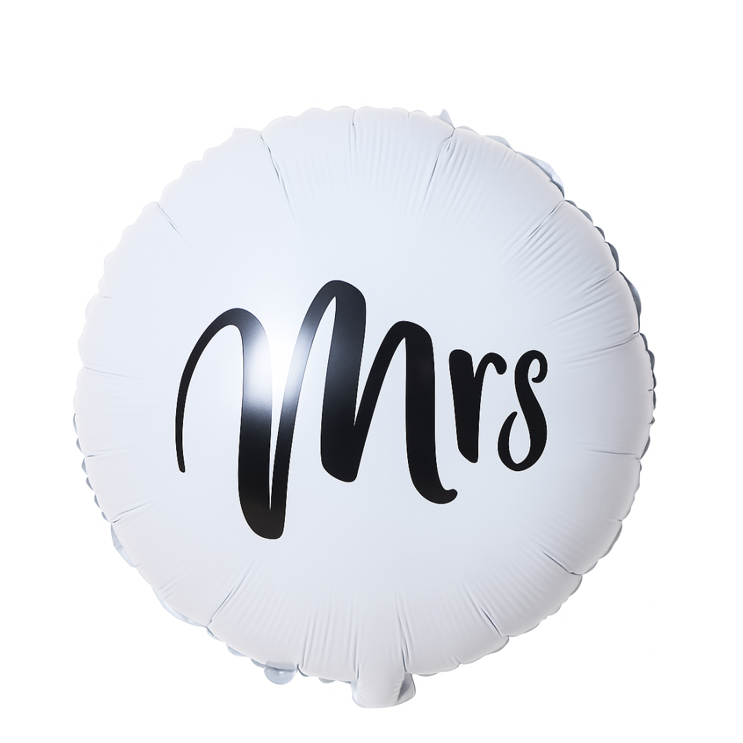 White 18 inch “Mrs” round foil balloon – bridal party decor