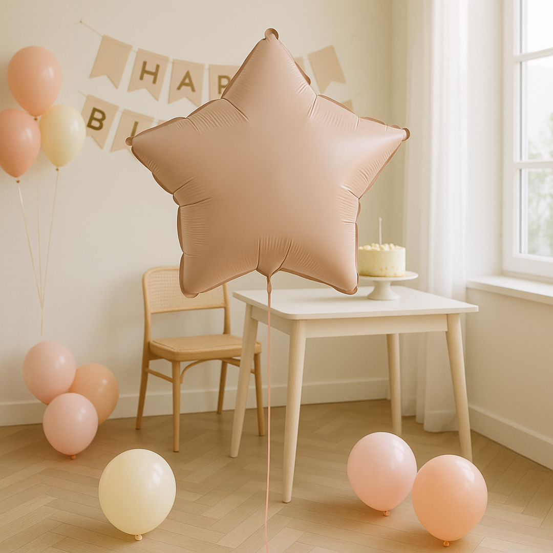 Pastel Nude Pink Star Foil Balloon – Metallic 18 Inch Balloon for Birthday and Baby Shower Decorations