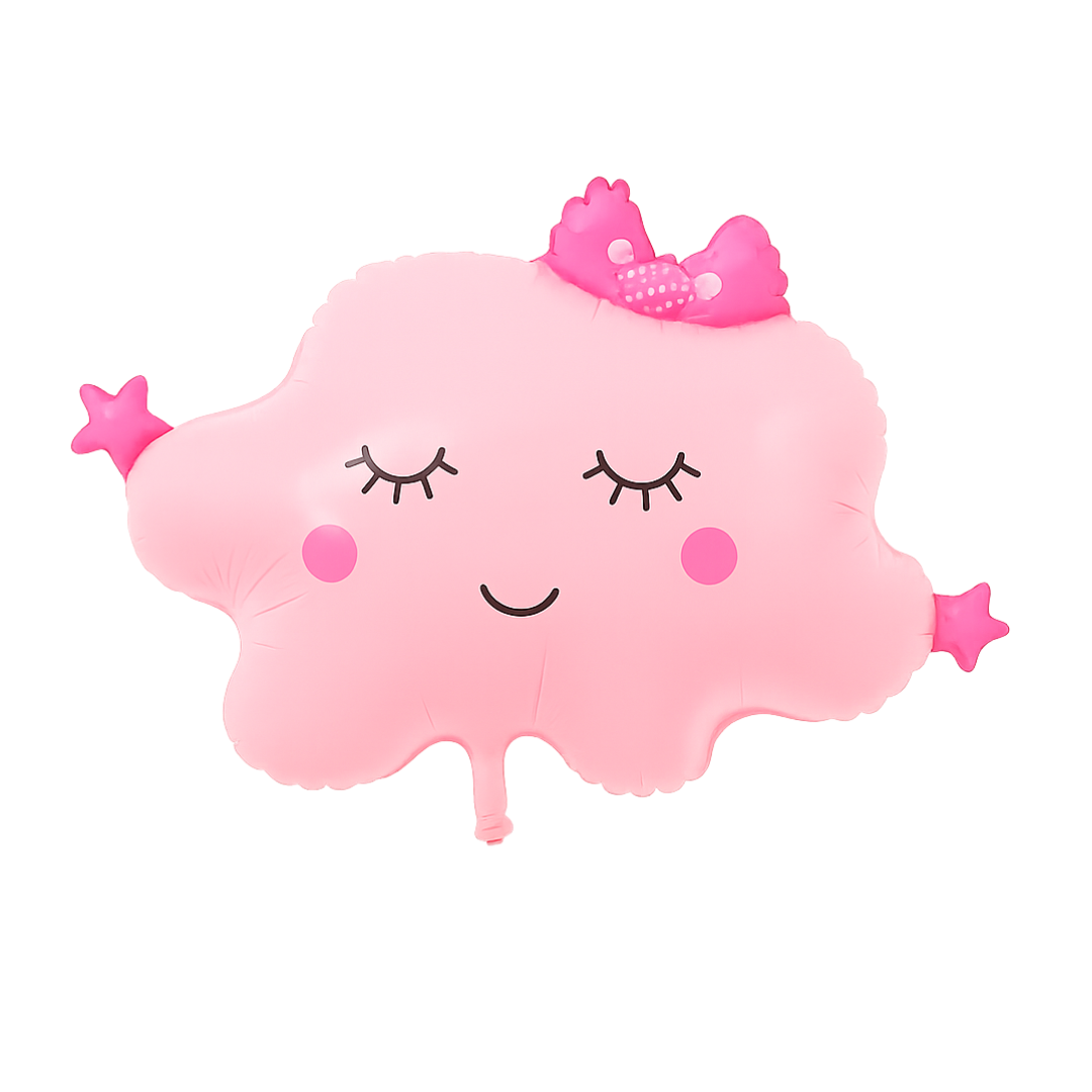 Pink Cloud Balloon with Bow – Cute Foil Balloon for Baby Girl or Toddler Birthday Party