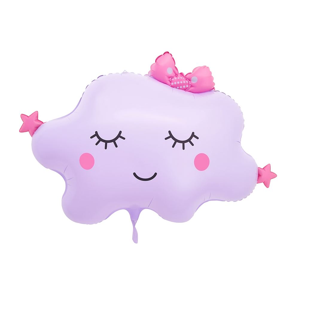 Purple Cloud Balloon with Bow – Cute Foil Balloon for Baby Girl or Fantasy Party Decor