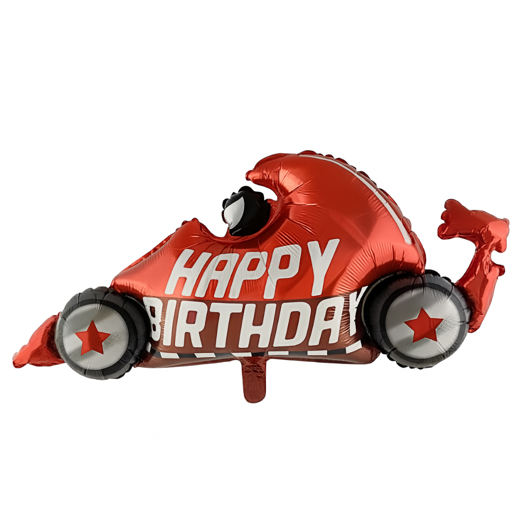 Race Car "Happy Birthday" Foil Balloon – Red Party Decoration
