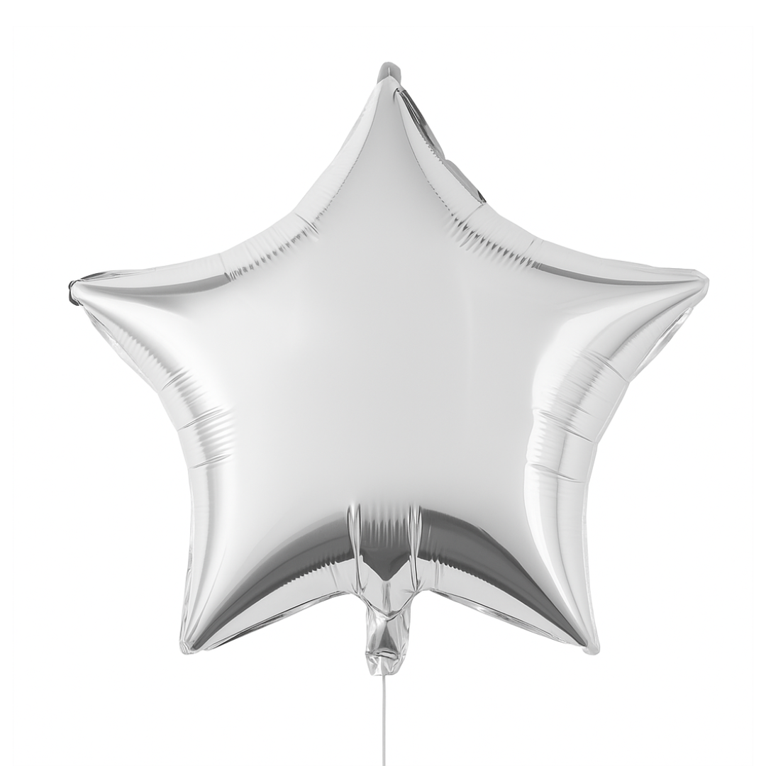 Silver Star Foil Balloon – 18" Shiny Star-Shaped Helium Air Balloon for Birthday or Event Decor