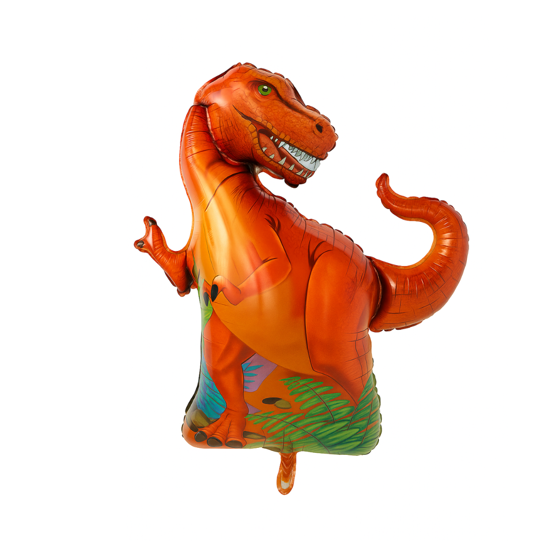 T-Rex Dinosaur Foil Balloon – Orange Jurassic Balloon for Kids Birthday Party