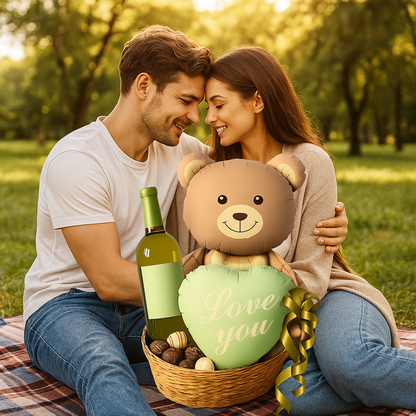 Teddy Bear Balloon with Green Heart "Love You" – Cute Foil Balloon for Baby Showers, Birthdays & Romantic Gifts
