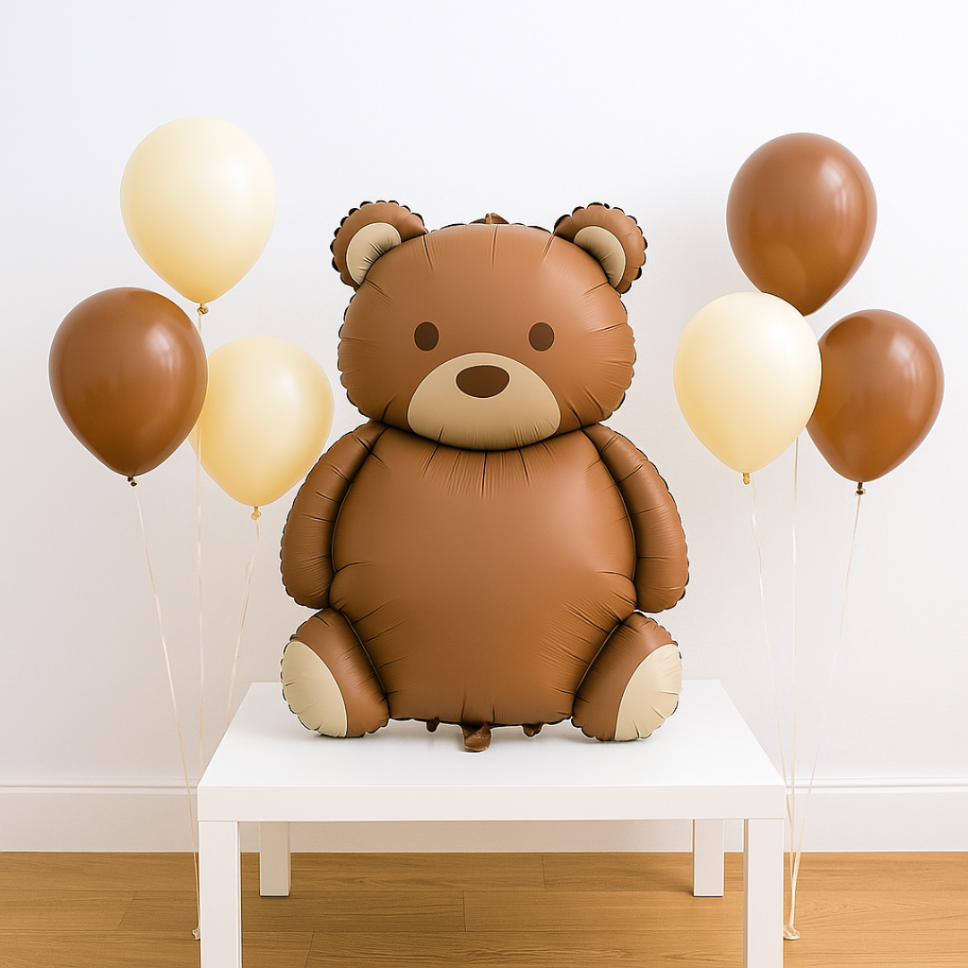 Teddy Bear Foil Balloon | Minimalist Brown Bear Design | Baby Shower & Birthday Decor