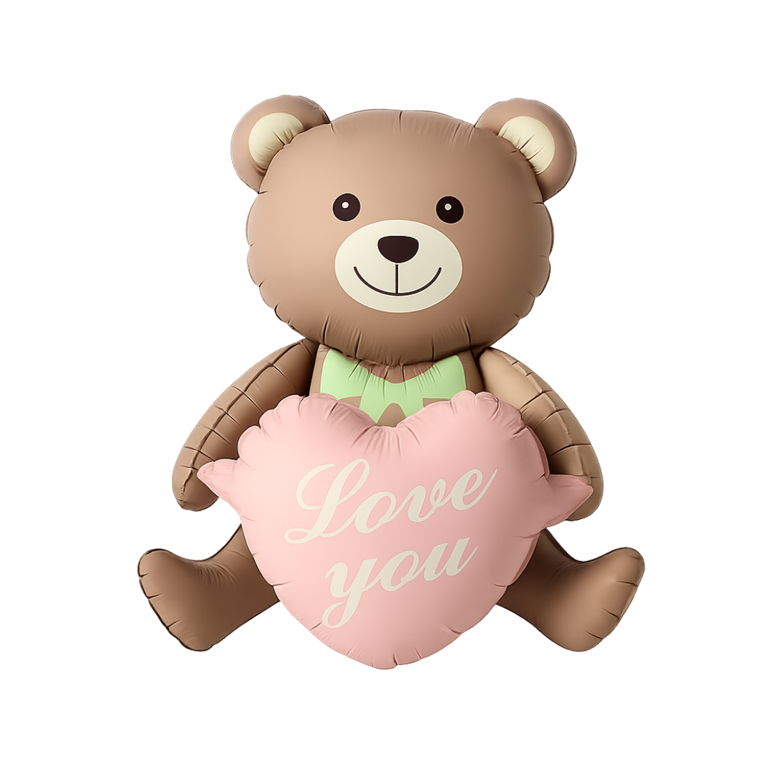 Teddy Bear Balloon with Pink Heart "Love You" – Cute Foil Balloon for Anniversaries, Baby Showers & Birthdays