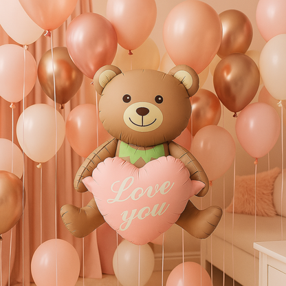 Teddy Bear Balloon with Pink Heart "Love You" – Cute Foil Balloon for Anniversaries, Baby Showers & Birthdays