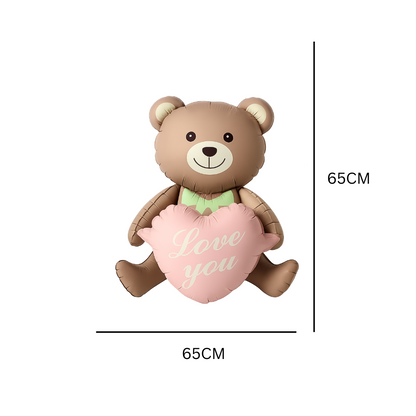 Teddy Bear Balloon with Pink Heart "Love You" – Cute Foil Balloon for Anniversaries, Baby Showers & Birthdays