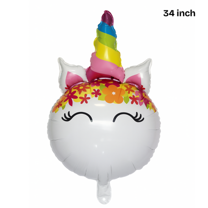 Unicorn Face Balloon 34" – Rainbow Foil Balloon for Party Decorations Theme