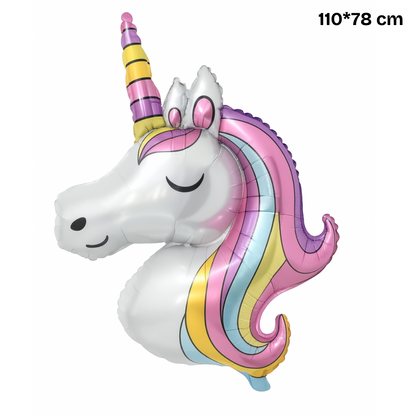 Unicorn Head Foil Balloon – Pastel Rainbow Mane Birthday Decoration