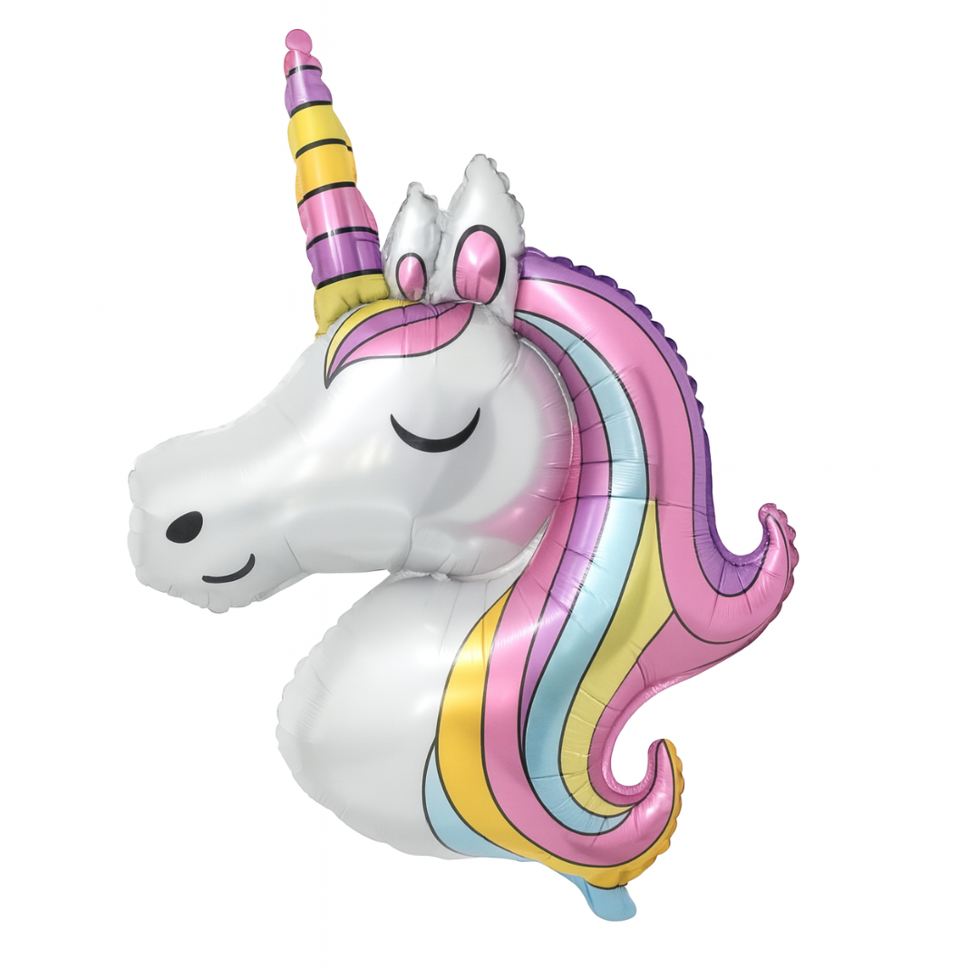 Unicorn Head Foil Balloon – Pastel Rainbow Mane Birthday Decoration