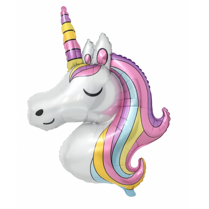Unicorn Head Foil Balloon – Pastel Rainbow Mane Birthday Decoration