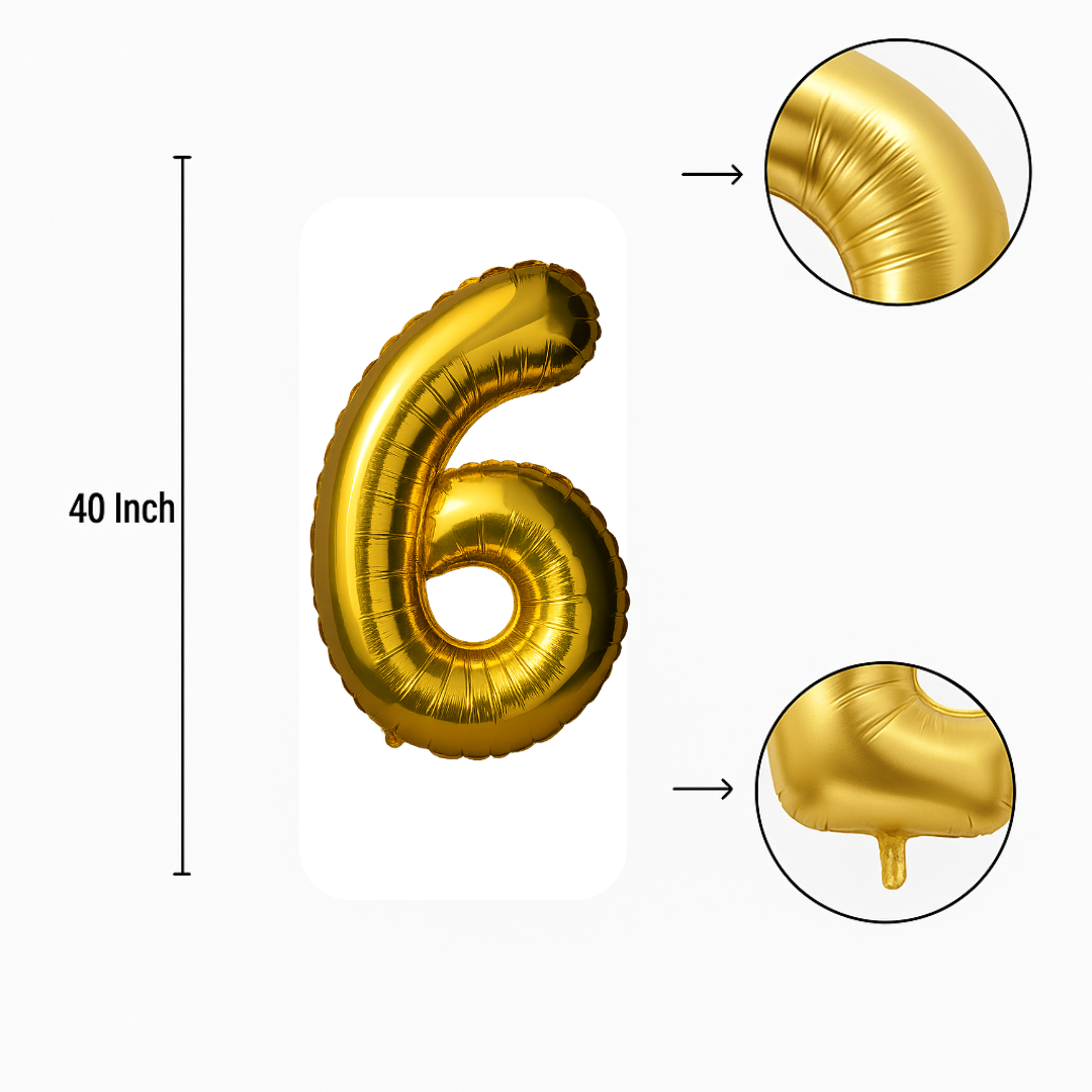40" Gold Number 6 Balloon – Giant Foil Helium Balloon for Birthdays & Celebrations